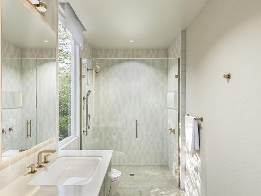Bathroom, Glass Shower, Interior, Recessed Lighting
