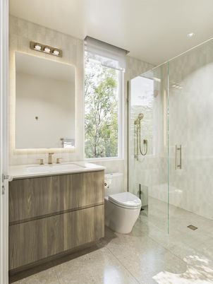 Bathroom, Glass Shower, Interior, Recessed Lighting