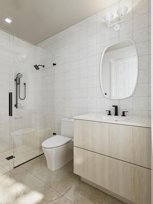 Bathroom, Glass Shower, Interior, Recessed Lighting