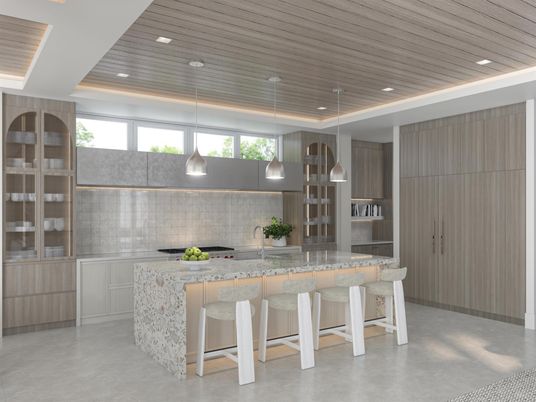 Interior, Kitchen, Pendant Lights, Recessed Lighting, Stainless Steel Appliances, Wooden Ceilings