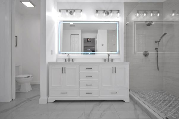 Bathroom, Dual Sink Vanities, Glass Shower, Interior, Marble