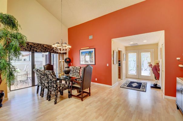 Chandelier, Dining room, Interior, Pendant Lights, Recessed Lighting, Wood Texture Flooring