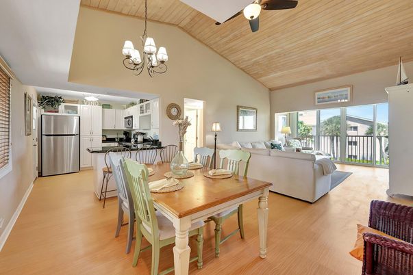 Chandelier, Dining room, Interior, Kitchen, Living room, Stainless Steel Appliances, Wood Texture Flooring