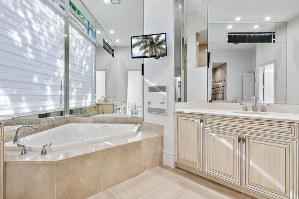 Bathroom, Interior, Recessed Lighting, Wood Texture Flooring