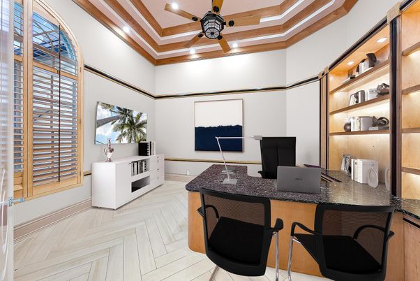 Home Office, Interior, Recessed Lighting, Wood Texture Flooring