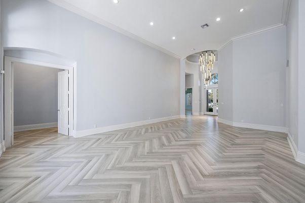 Empty room, Interior, Recessed Lighting, Wood Texture Flooring