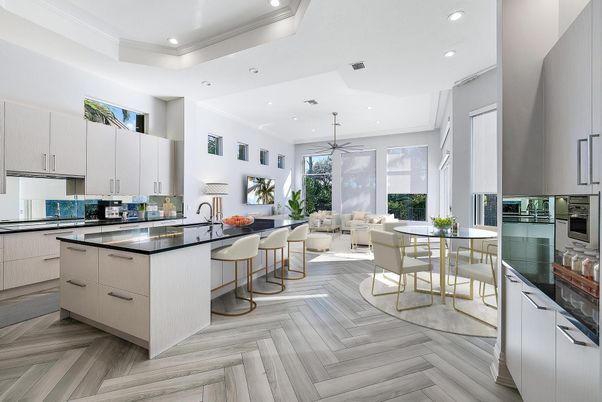 Dining room, Interior, Kitchen, Living room, Pendant Lights, Recessed Lighting, Stainless Steel Appliances, Wood Texture Flooring