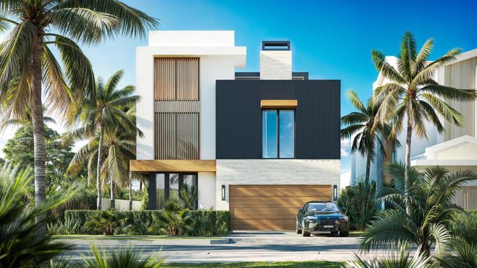 Attached, Exterior, Facade, Modern