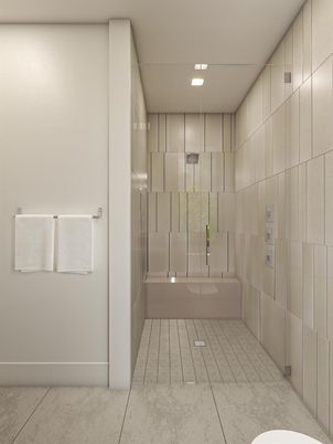 Bathroom, Glass Shower, Interior, Recessed Lighting
