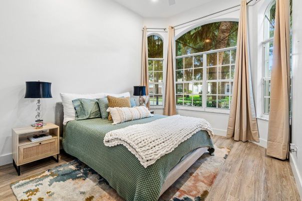 Bedroom, Interior, Recessed Lighting, Wood Texture Flooring