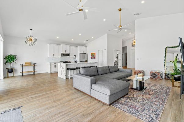 Interior, Kitchen, Living room, Pendant Lights, Recessed Lighting, Stainless Steel Appliances, Wood Texture Flooring