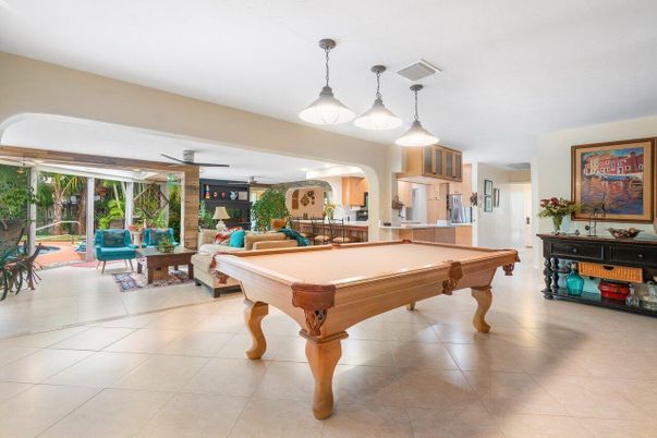 Billiard Table, Game Room, Interior, Pendant Lights