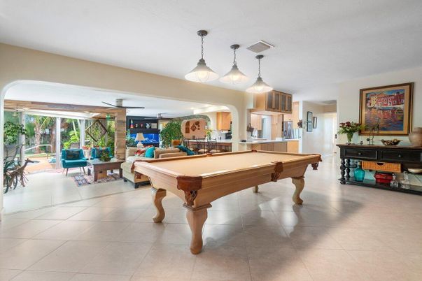 Billiard Table, Game Room, Interior, Pendant Lights