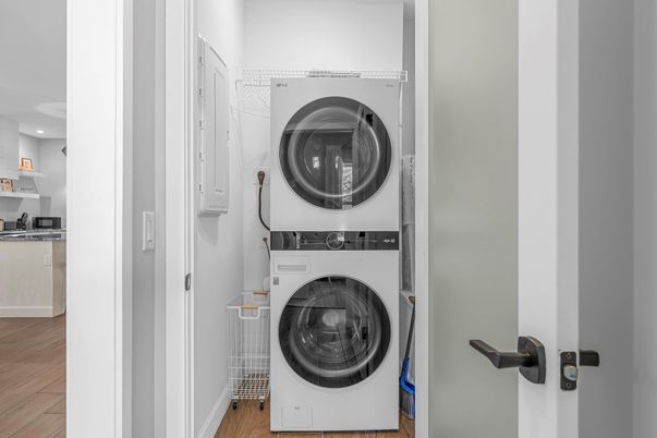 Interior, Recessed Lighting, Utility Closets, Washer, Wood Texture Flooring