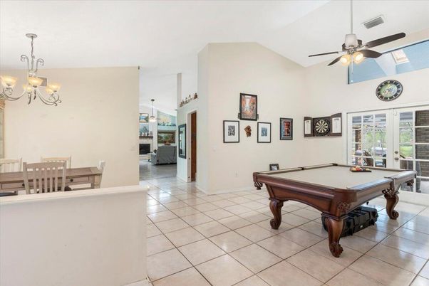 Billiard Table, Chandelier, Game Room, Interior, Pendant Lights