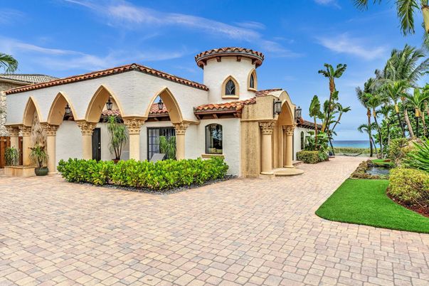 Backyard, Exterior, Facade, Water, Spanish Mediterranean