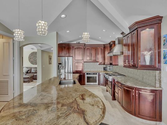 Chandelier, Interior, Kitchen, Pendant Lights, Recessed Lighting, Stainless Steel Appliances
