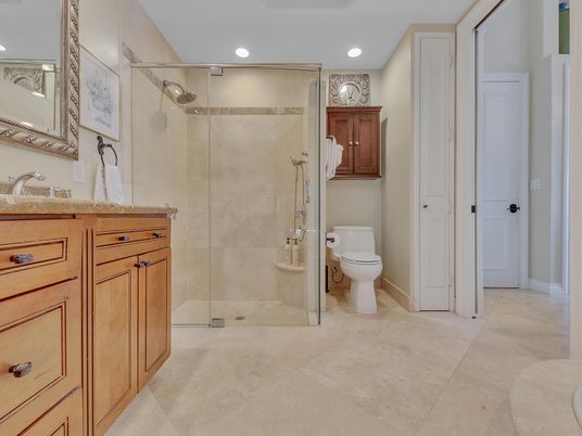 Bathroom, Glass Shower, Interior, Recessed Lighting