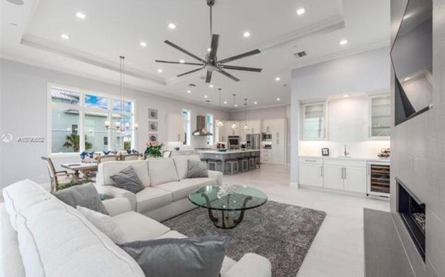 Dining room, Fireplace, Interior, Kitchen, Living room, Pendant Lights, Recessed Lighting, Stainless Steel Appliances