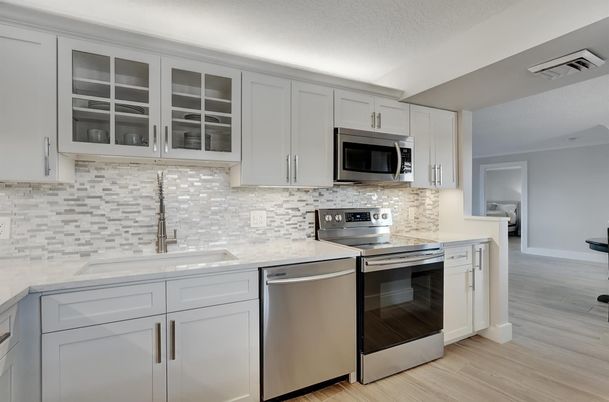Interior, Kitchen, Stainless Steel Appliances, Wood Texture Flooring