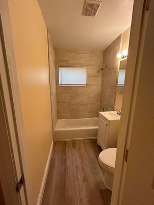 Bathroom, Interior, Marble Walls, Wood Texture Flooring