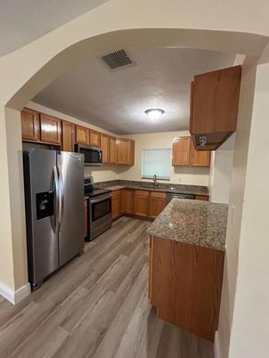 Interior, Kitchen, Stainless Steel Appliances, Wood Texture Flooring