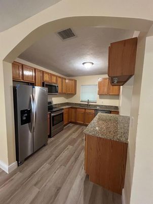 Interior, Kitchen, Stainless Steel Appliances, Wood Texture Flooring