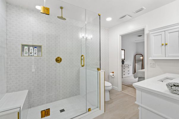 Bathroom, Glass Shower, Interior, Recessed Lighting
