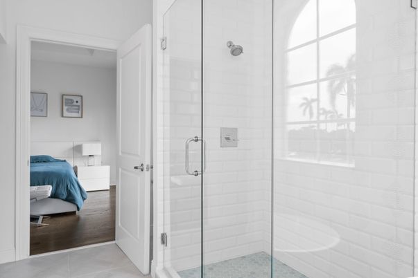 Bathroom, Bedroom, Glass Shower, Interior, Wood Texture Flooring