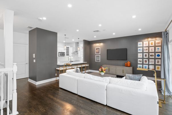 Interior, Kitchen, Living room, Recessed Lighting, Wood Texture Flooring