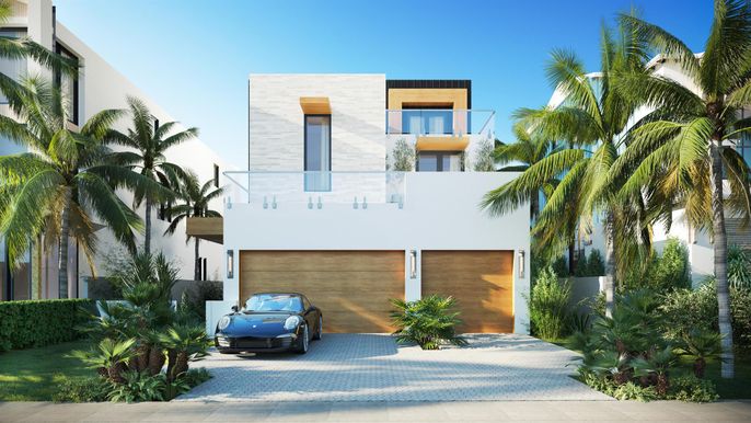 Attached, Exterior, Facade, Modern