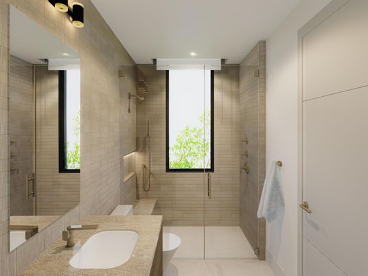 Bathroom, Dual Sink Vanities, Glass Shower, Interior, Recessed Lighting