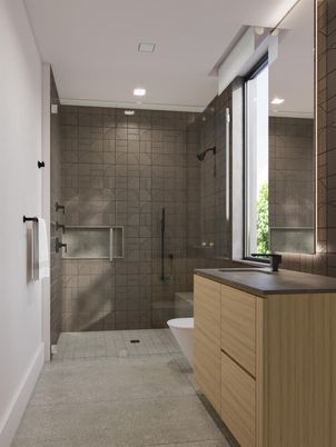 Bathroom, Glass Shower, Interior, Recessed Lighting