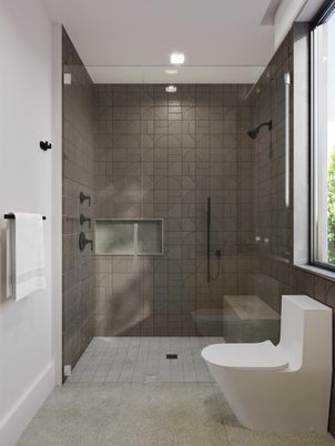 Bathroom, Glass Shower, Interior, Recessed Lighting