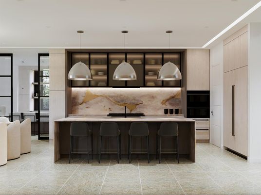 Interior, Kitchen, Pendant Lights, Recessed Lighting, Stainless Steel Appliances