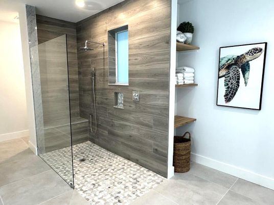 Bathroom, Glass Shower, Interior, Recessed Lighting