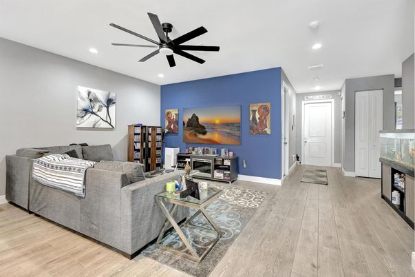 Interior, Living room, Recessed Lighting, Wood Texture Flooring