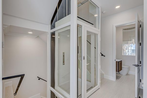 Bathroom, Elevator, Interior, Recessed Lighting, Wood Texture Flooring