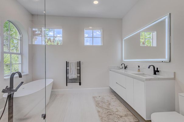 Bathroom, Dual Sink Vanities, Free Standing Baths, Interior, Recessed Lighting