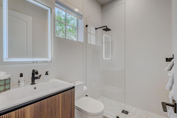 Bathroom, Glass Shower, Interior, Recessed Lighting