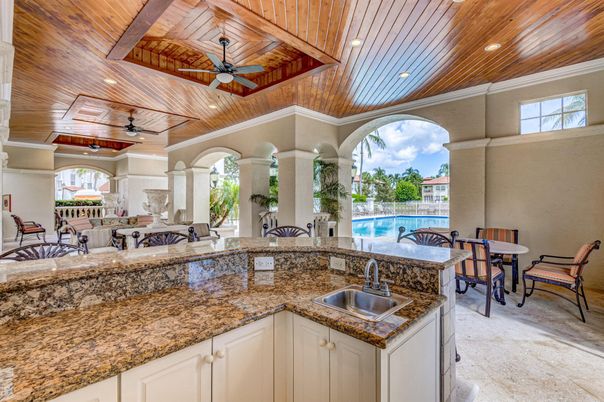 Dining room, Interior, Pool, Recessed Lighting, Wooden Ceilings