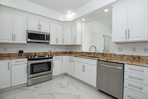 Interior, Kitchen, Marble, Recessed Lighting, Stainless Steel Appliances