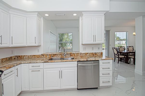 Dining room, Interior, Kitchen, Marble, Recessed Lighting, Stainless Steel Appliances