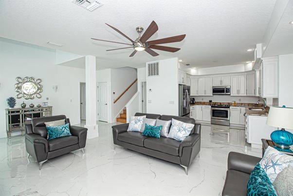 Interior, Kitchen, Living room, Marble, Recessed Lighting, Stainless Steel Appliances