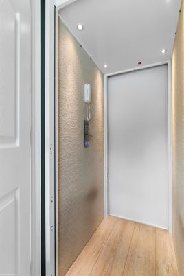 Elevator, Interior, Recessed Lighting, Wood Texture Flooring
