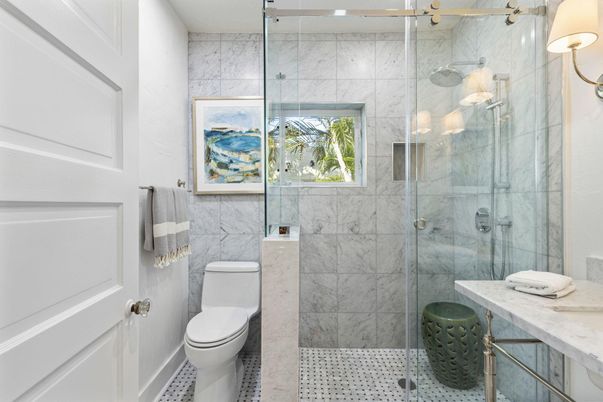 Bathroom, Glass Shower, Interior, Marble Walls