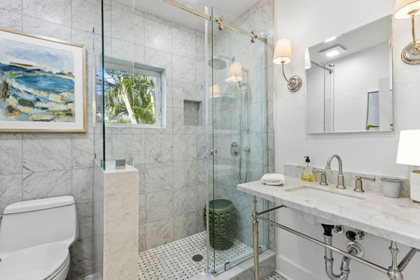 Bathroom, Glass Shower, Interior, Marble Walls