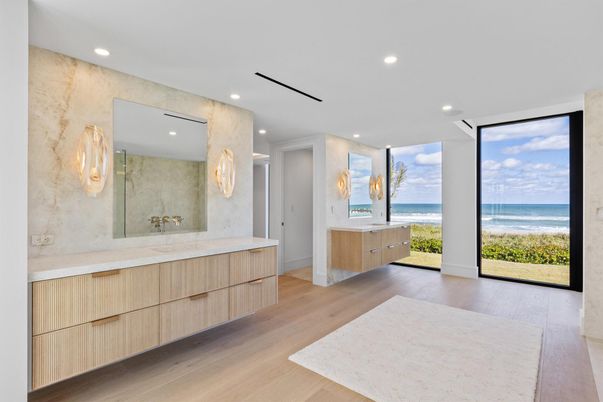 Bathroom, Interior, Recessed Lighting, Water, Wood Texture Flooring