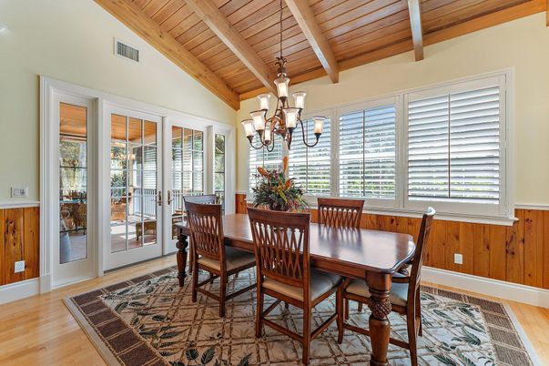 Chandelier, Dining room, Interior, Wooden Beams, Wooden Ceilings, Wood Texture Flooring