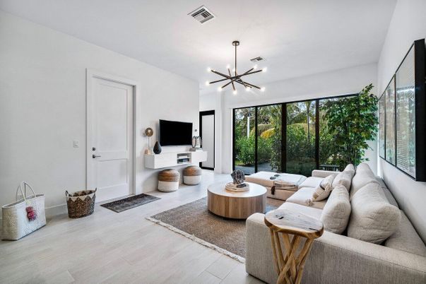 Interior, Living room, Pendant Lights, Wood Texture Flooring
